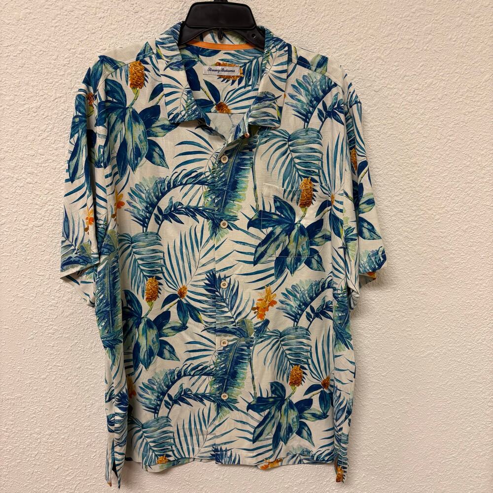 Tommy Bahama Tropical Short Sleeve Button Up Shirt Silk Size XL